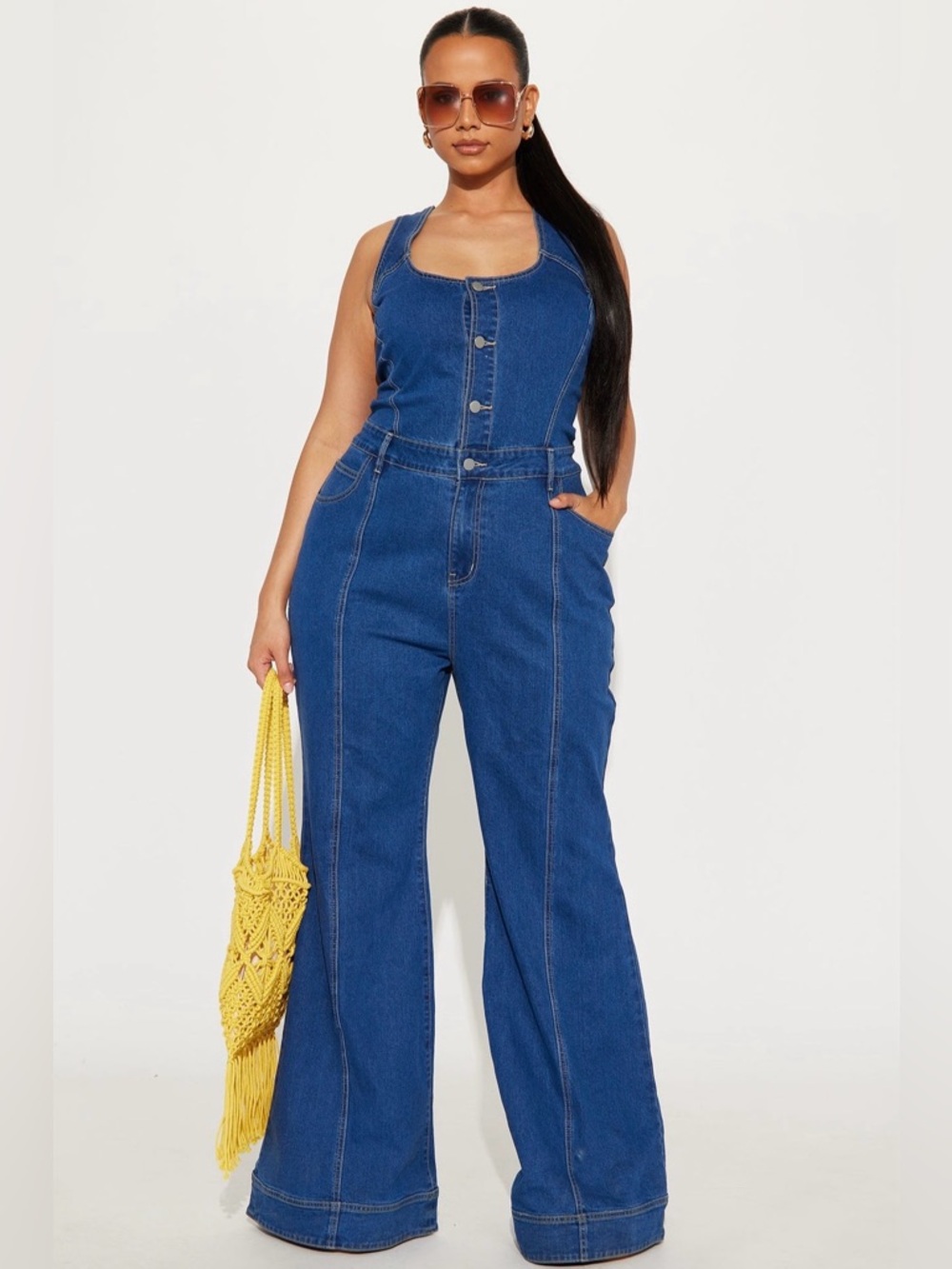 Fashion Nova Stretch Denim Plus Size Jumpsuit